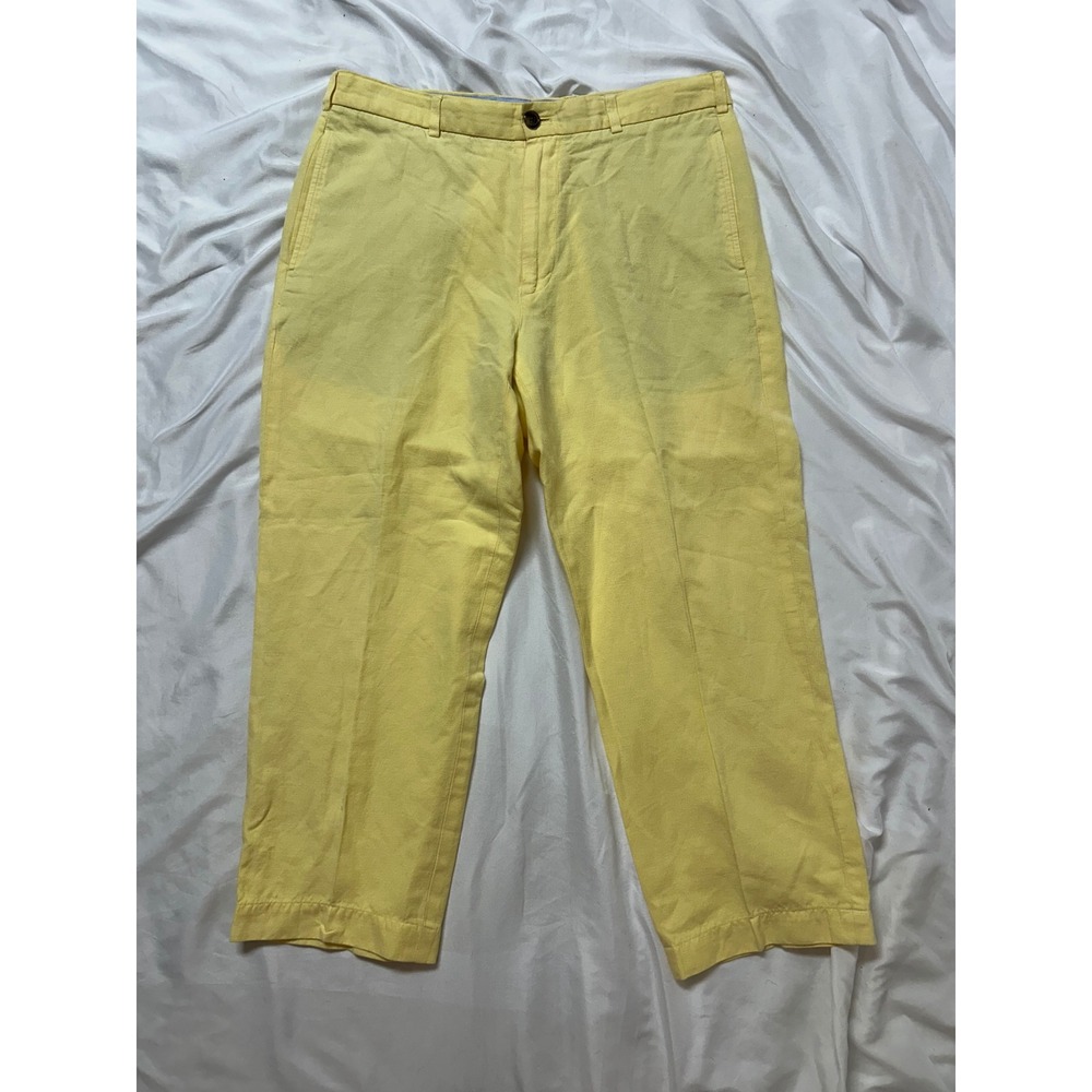 Brooks Brothers Hudson Yellow Linen Cotton Blend Pants W35 L30 Straight Leg